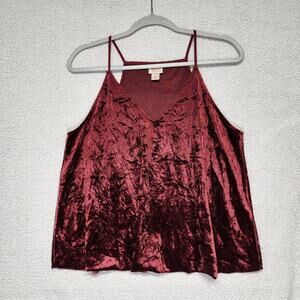 Mossimo Womens Sleeveless Crushed Velvet Top Size M Red Flowy V-neck Goth Gypsy
